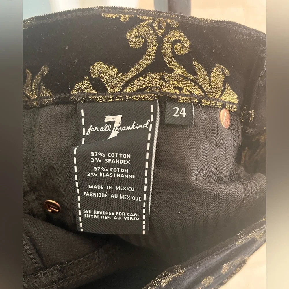 Velvet Stamped Gold Baroque print jeans, 7 For All Mankind - Picture 9 of 12